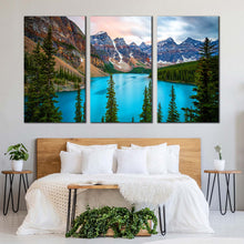 Load image into Gallery viewer, Canada Lake Canvas Wall Art Alberta Brown Mountains 3 Piece Canvas Print Blue Moraine Lake Multi Canvas Artwork For Bedroom
