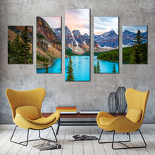 Load image into Gallery viewer, Canada Lake CanvasWallArt  Alberta Brown Mountains 5 Piece Canvas Print  Blue Moraine Lake Multi Canvas Artwork For Living room
