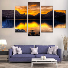 Load image into Gallery viewer, Canada  Landscape  Canvas  Wall  Art  Cloudy  Orange  Sunset  Sky  Canvas  Set  Alberta  Brown  Ocean  Mountains  Rocks    5  Piece  Canvas  Print For Living room
