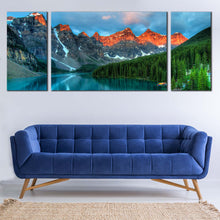 Load image into Gallery viewer, Canada  Mountain  Canvas  Wall  Art  Beautiful  Landscape  Forest  Green  Trees  Canvas  Set  Banff  National  Park  Living  Room  3  Piece  Canvas  Blue  Moraine  Lake  Sky  Canvas In Living Room
