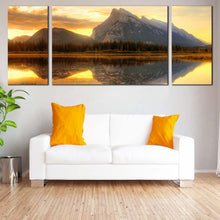 Load image into Gallery viewer, Canada Mountains Canvas Wall Art Vermillion Lake Yellow Sunset Sky Canvas Set Grey Rundle Ocean Mountains Canvas Print Banff National Park  3 Piece Canvas For Living Room
