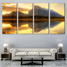 Load image into Gallery viewer, Canada Mountains Canvas Wall Art Vermillion Lake Yellow Sunset Sky Canvas Set Grey Rundle Ocean Mountains Canvas Print Banff National Park  4 Piece Canvas For Living room
