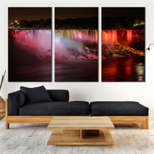 Load image into Gallery viewer, Canada Niagara Falls night by colorful lights canvas print for home decor For Living Room
