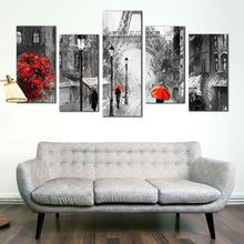 Load image into Gallery viewer, Canvas Decor Home Wall Art Black White Buildings With Red umbrella on Paris Street In Living Room
