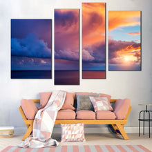 Load image into Gallery viewer, Capo Zafferano Canvas Print Blue Italy Ocean Sky Multi Canvas Yellow Mediterranean Sea Sunrise  4 Piece Canvas Wall Art Island Sicilia Sunset Canvas
