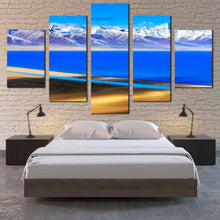 Load image into Gallery viewer, Capped  Mountain  Canvas  Wall  Art  White  Snow  Covered  Ocean  Mountain    5  Piece  Canvas  Print  Blue  Lake  in  Tibet  Canvas  Artwork For Bedroom
