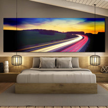 Load image into Gallery viewer, Car  Lights  Canvas  Wall  Art  Dramatic  Yellow  Blue  Sky  Light  Trail  Wide  Canvas  Red  Car  Light  Trail  Bedroom  1  Piece  Canvas  Print For Bedroom
