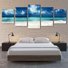 Load image into Gallery viewer, Caribbean Sea Canvas Wall Art White Sand Beach Sky Clouds  5 Piece Canvas Print Blue Ocean Sky Canvas Artwork For Bedroom
