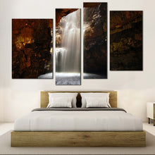 Load image into Gallery viewer, Cave Waterfall Canvas Wall Art White Waterfall in a Cave  4 Piece Canvas Scotland Brown Smoo Cave Waterfall Canvas Print
