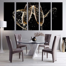 Load image into Gallery viewer, Champagne Glasses Canvas WallArt Champagne Party 5 Piece Canvas Print Yellow Brown Champagne Glasses Multi Canvas Artwork For Dining Room
