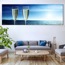Load image into Gallery viewer, Champagne  Glasses  Canvas  Wall  Art  Blue  Ocean  Sky  Living  Room  1  Piece  Canvas  Artwork  White  Clouds  Champagne  Drink  Canvas  Print In Living Room
