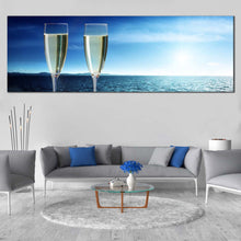 Load image into Gallery viewer, Champagne  Ocean  Canvas  Wall  Art  Blue  Sea  Champagne  Glasses  View  Wide  Canvas  Cloudy  White  Ocean  Sky  Drink  Glasses  Living  Room  Panoramic  Canvas  Print For Living Room
