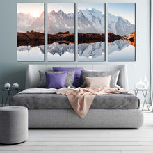 Load image into Gallery viewer, Chesery Lake Canvas Wall Art White Monte Bianco Mountain 4 Piece Canvas Artwork View of Clear Water Landscape Canvas Print For Bedroom
