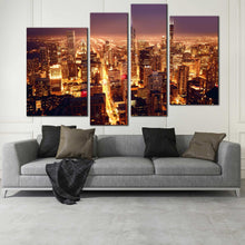 Load image into Gallery viewer, Chicago city streets buildings lights night 4 piece wall art
