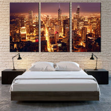 Load image into Gallery viewer, Chicago downtown skyline aerial view 3 panel canvas art For Bedroom
