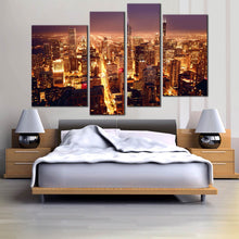 Load image into Gallery viewer, Chicago downtown skyline aerial view at night 4 panel canvas art
