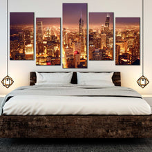 Load image into Gallery viewer, Chicago downtown skyline aerial view night multi panel canvas art For Bedroom
