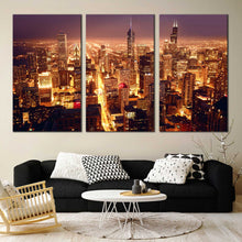 Load image into Gallery viewer, Chicago skyline triptych wall art In Living Room
