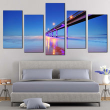 Load image into Gallery viewer, Christchurch Seascape Canvas Wall Art Blue Sky New Bringhton Pier Canvas Set Purple Pier Lights Reflection Sea  5 Piece Canvas Print
