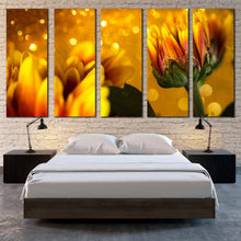 Load image into Gallery viewer, Chrysanthemum Flowers Canvas Wall Art Golden Abstract Beautiful Floral 5 Piece Canvas Set Yellow Flower Canvas Print For Your Bedroom
