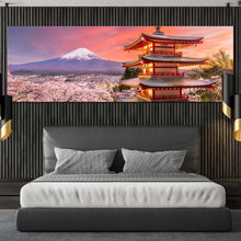 Load image into Gallery viewer, Chureito Pagoda Canvas Print White Mount Fuji Mountain 1 Piece Canvas Wall Art Japan Fujiyoshida Blossom Trees Wide Canvas For Bedroom
