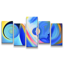 Load image into Gallery viewer, Circle Abstract Canvas Print Blue Modern Shapes 5 Piece Canvas Set Sophisticated Yellow Abstract Composition Canvas Wall Art
