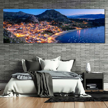 Load image into Gallery viewer, City Beach Canvas Wall Art. Copacabana Evening Green Mountain City Canvas Print. Blue Lake Titicaca 1 Piece Canvas For Bedroom
