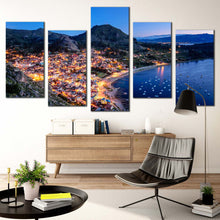 Load image into Gallery viewer, City Beach Canvas WallArt Copacabana Evening Green Mountain City Canvas Print Blue Lake Titcaca 5 Piece Multiple Canvas For Living Room
