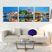 Load image into Gallery viewer, City Landscape Canvas Print Colorful City View 3 Piece Canvas Wall Art City Lights Reflection Multi Canvas In Living Room
