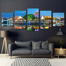 Load image into Gallery viewer, City Landscape Canvas Print Colorful City View 5 Piece Canvas WallArt City Lights Reflection Multi Canvas For Living room
