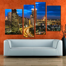 Load image into Gallery viewer, City Lights Canvas Wall Art Bangkok Blue Sky Cityscape 4 Piece Canvas Set Thailand Brown City Canvas Print In Living Room
