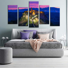 Load image into Gallery viewer, City Mountain Canvas WallArt Civitadi Bagnoregio 5 Piece Multi Canvas Artwork Italy Blue Mountain Sunrise Canvas Print For Bedroom
