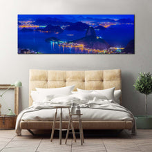 Load image into Gallery viewer, City Mountains Canvas Wall Art Brazil Blue Sugarloaf Mountain Skyline 1 Piece Canvas Artwork Rio de Janeiro Yellow Citylights Canvas Print For Bedroom
