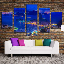 Load image into Gallery viewer, City Mountains Canvas Wall Art Brazil Blue Sugarloaf Mountain Skyline 5 Piece Multi Canvas Artwork Rio de Janeiro Yellow City Lights Canvas Print For Living room
