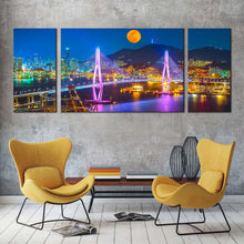 Load image into Gallery viewer, City Mountains Canvas Wall Art South Korea Colorful Cityscape Bridge Multi Canvas Artwork Bridge in Busan Port 3 Piece Canvas Print For Living Room
