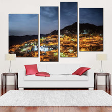 Load image into Gallery viewer, City Mountains Canvas Wall Art Cyprus Grey Sky Village Mountain 4 Piece Canvas Print Cypress Orange Village Mountain Art
