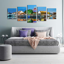 Load image into Gallery viewer, City Reflection Canvas WallArt  Beautiful City Landscape 5 Piece CanvasSet Colorful City Lights Canvas Print For Bedroom
