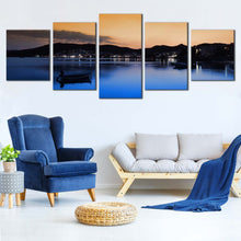 Load image into Gallery viewer, City Beach Canvas Wall Art Black Ocean Mountains Canvas Print Milos Island Orange Sunset Sea  5 Piece Canvas Set Greece Blue Ocean Beach Multi Panel Canvas For Living room
