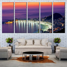 Load image into Gallery viewer, City Beach Canvas Wall Art Purple Rio de Janeiro Ocean  5 Piece Canvas Set Orange Sky Copacabana Beach Canvas Print In Living room
