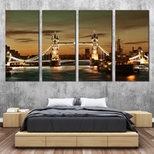 Load image into Gallery viewer, City Bridge Canvas Print Yellow Tower Bridge Bedoom 4 Piece Canvas Wall Art For Bedroom
