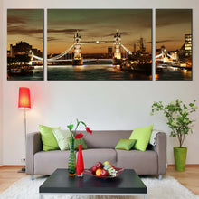 Load image into Gallery viewer, City Bridge Canvas Print Yellow Tower Bridge Living Room 3 Piece Canvas Wall Art James River London Multi Canvas Artwork For Living Room
