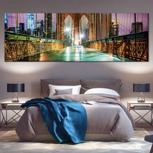 Load image into Gallery viewer, City  Bridge  Canvas  Wall  Art  New  York  City  Purple  Sky  Canvas  Print  Green  Brooklyn  Bridge  at  Night  1  Piece  Multi  Canvas  Artwork For Bedroom
