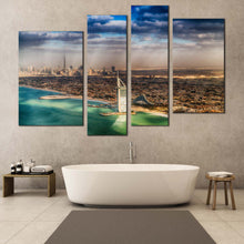 Load image into Gallery viewer, City Skyline Canvas Print Dubai Green Umm Suqeim Beach  4 Piece Canvas Wall Art Brown City Sea Multi Canvas 

