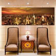 Load image into Gallery viewer, City  Skyline  Canvas  Wall  Art  Beautiful  Brown  New  York  City  Living  Room  1  Piece  Canvas  Print  Dramatic  Yellow  Cloudy  Sky  Canvas  Artwork For Living Room
