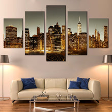 Load image into Gallery viewer, City  Skyline  Canvas  Wall  Art  Brown  New  York  City  5  Piece  Canvas  Print  Grey  Sky  Manhattan  Downtown  Cityscape  Living  Room  Multiple  Canvas For Living Room
