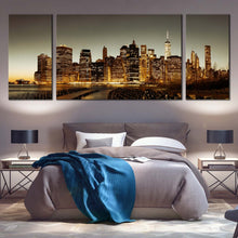 Load image into Gallery viewer, City  Skyline  Canvas  Wall  Art  Brown  New  York  City  Bedroom  3  Piece  Canvas  Print  Grey  Sky  Manhattan  Downtown  Cityscape  Multiple  Canvas For Bedroom
