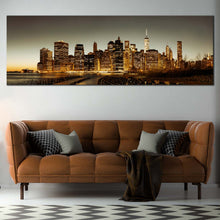 Load image into Gallery viewer, City  Skyline  Canvas  Wall  Art  Brown  New  York  City  Living  Room  1  Piece  Canvas  Print  Grey  Sky  Manhattan  Downtown  Cityscape  Multiple  Canvas In Living Room
