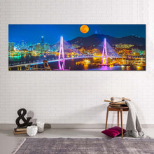 Load image into Gallery viewer, Cityscape Bridge Canvas Wall Art Bridge in Busan Port 1 Piece Canvas Print In Living Room
