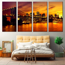Load image into Gallery viewer, Cityscape Sunset Canvas Wall Art Brooklyn Bridge at Yellow Sunset Canvas Print Yellow Manhattan Sunset Sky Canvas For Bedroom
