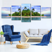 Load image into Gallery viewer, Clean sand beach on tropical island with palm tree 5 Piece canvas wall decor For Living Room
